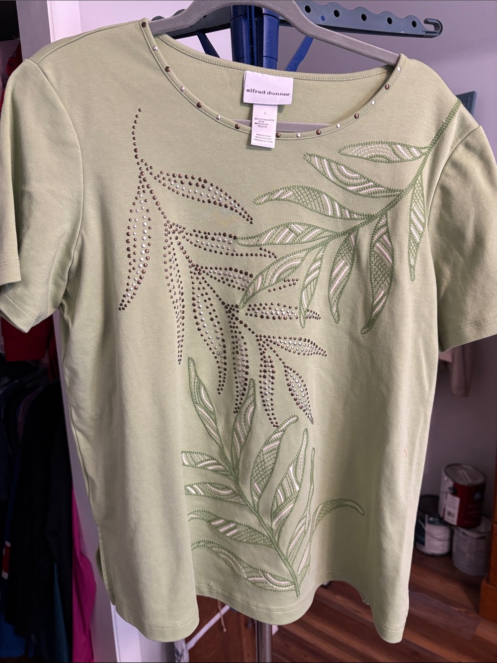Alfred Dunner Sage Green Short Sleeve Embellished Tee